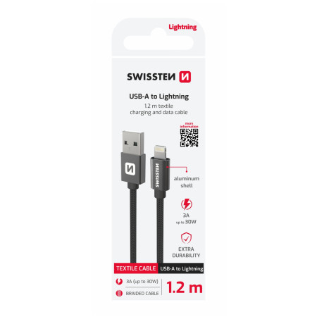 Кабел за зареждане и пренос на данни Swissten Textile USB / Lightning 1,2 m
