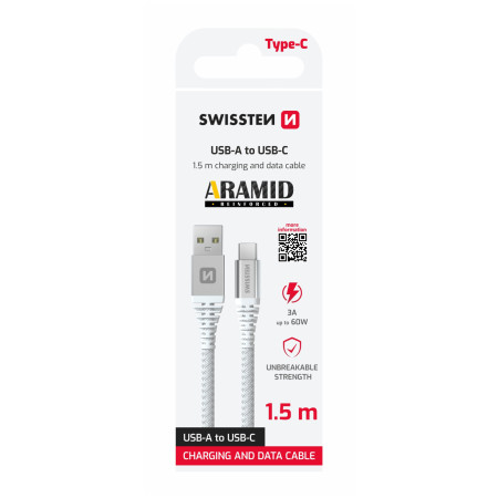 Кабел Swissten Aramid Reinforced USB / USB-C 1,5 m