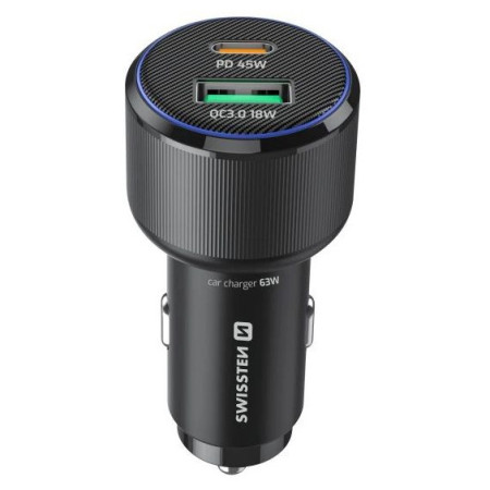 Адаптор Swissten Car Charger USB-C PD + USB-A, 63W + cabel USB-C / USB-C, 1 m