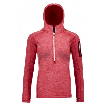 Дамски суитшърт Ortovox Fleece Light Melange Zip Neck червен HotCoral