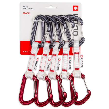 Комплект примка с карабинери Ocún Hawk Qd Wire Bio-Dyn-Ring 15 Mm 10 Cm 5-Pack червен/сив