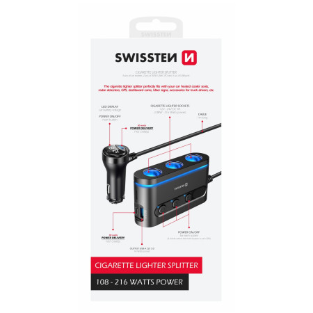 Адаптер за кола Swissten Car Charger Adapter 108W - 216W