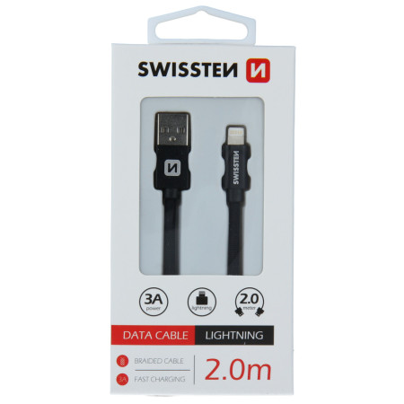 Кабел за зареждане и пренос на данни Swissten Textile USB / Lightning 2 m черен černá