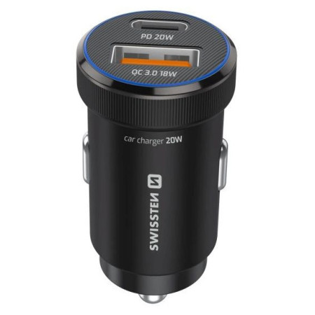 Адаптор Swissten Mini Car Charger USB-C PD + USB-A, 20W + cabel USB-C / USB-C, 1 m