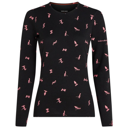 Дамска функционална блуза Icebreaker Women Merino 200 Oasis LS Crewe Snow Day черен Blck/Acdpnk/Aop