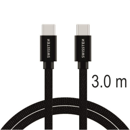Кабел за зареждане и пренос на данни Swissten Textile USB-C / USB-C 3 m