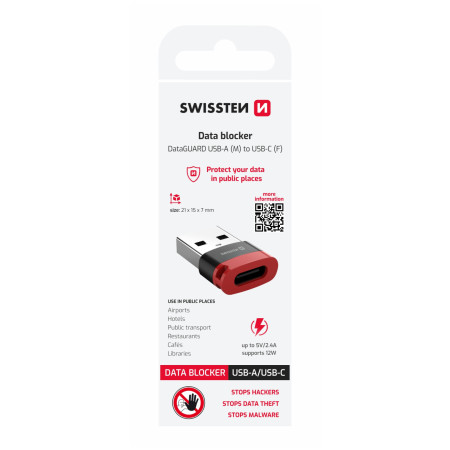 Адаптор Swissten Dataguard With Data Blocking USB-A (Male) / USB-C (Female)