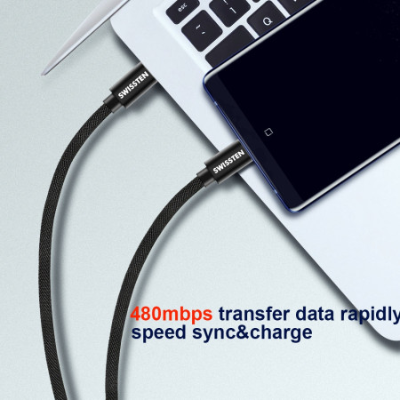 Кабел за зареждане и пренос на данни Swissten Textile USB-C / USB-C 1,2 m