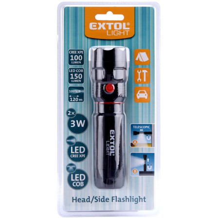 Фенер Extol 100lm, CREE + 150lm, COB