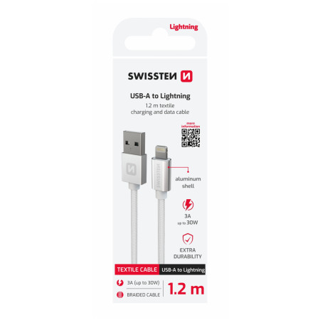 Кабел за зареждане и пренос на данни Swissten Textile USB / Lightning 1,2 m