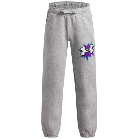 Детски панталони Under Armour UA B Rival FLC Graphics Jgr Mod Gray Light Heather сив/бял Mod Gray Light Heather / / White