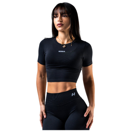 Дамски топ Nebbia Seamless Short-Sleeve Top Power черен BLACK