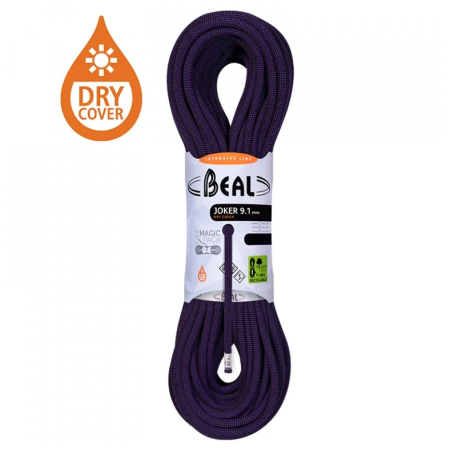 Въже за алпинизъм Beal Joker 9,1 mm (70 m) Dry Cover лилав PURPLE