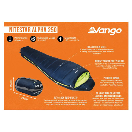 Трисезонен спален чувал Vango Nitestar Alpha 250