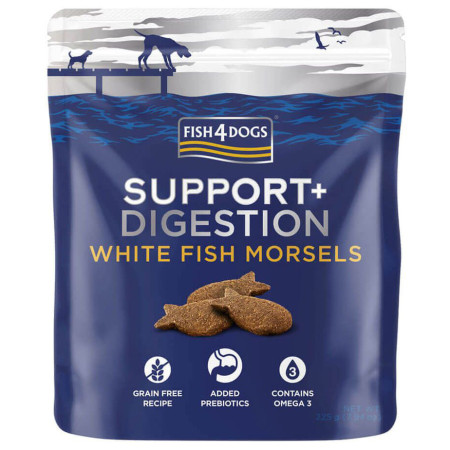 Лакомства за кучета Fish4Dogs Digestion White Fish Morsels 225g