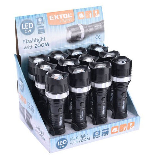 Фенер Extol 40lm, ZOOM, 1W LED, ABS пластмаса